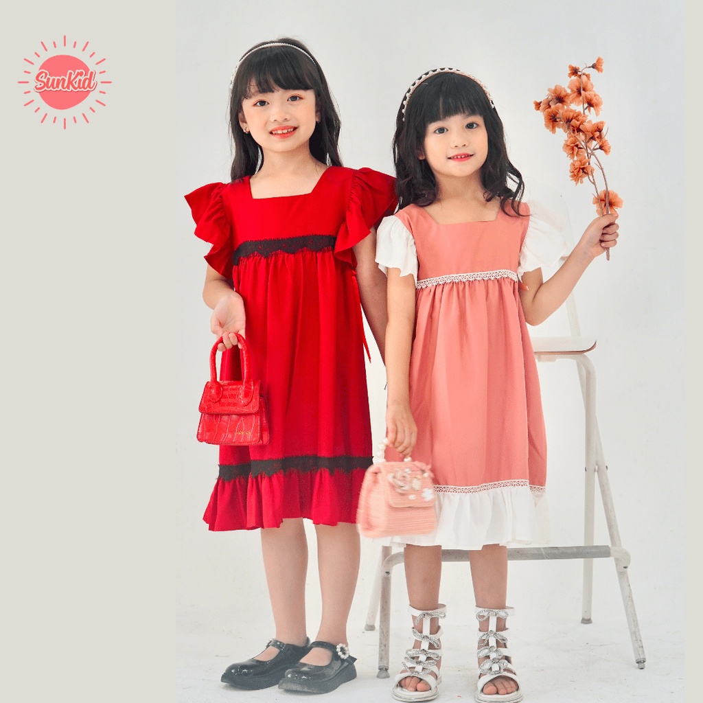 [NHIỀU MẪU] Váy đầm bé gái dáng suông chất vải trượt nhật cao cấp mùa hè Sunkid size 4-12 tuổi BST250