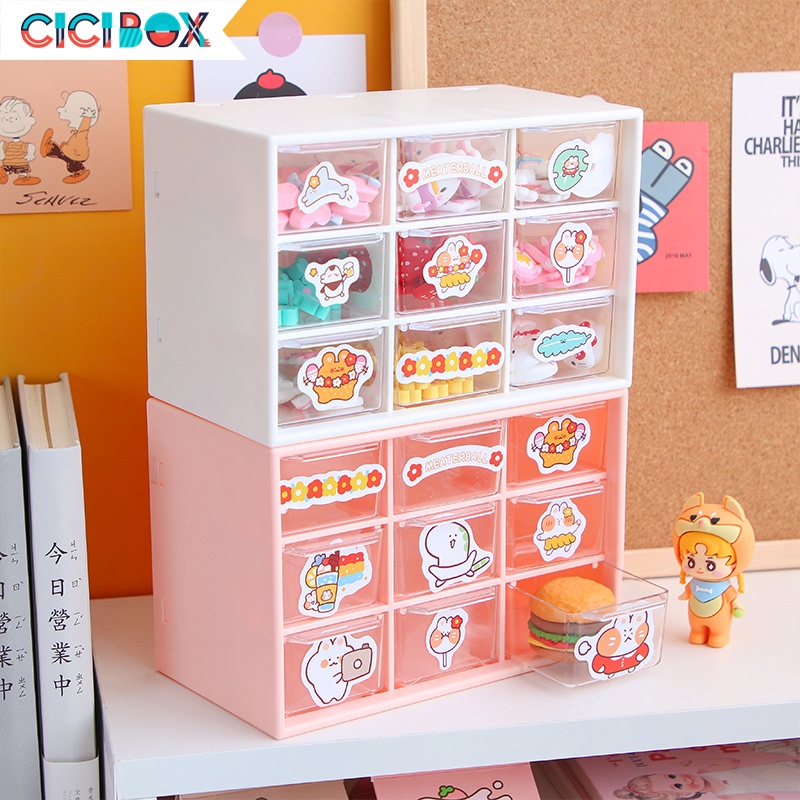 Hộp Nhựa Đa Năng 9 Ngăn Tủ Mini Kệ nhựa Đựng Đồ Decor Bàn Học Xinh Xắn CICIBOX