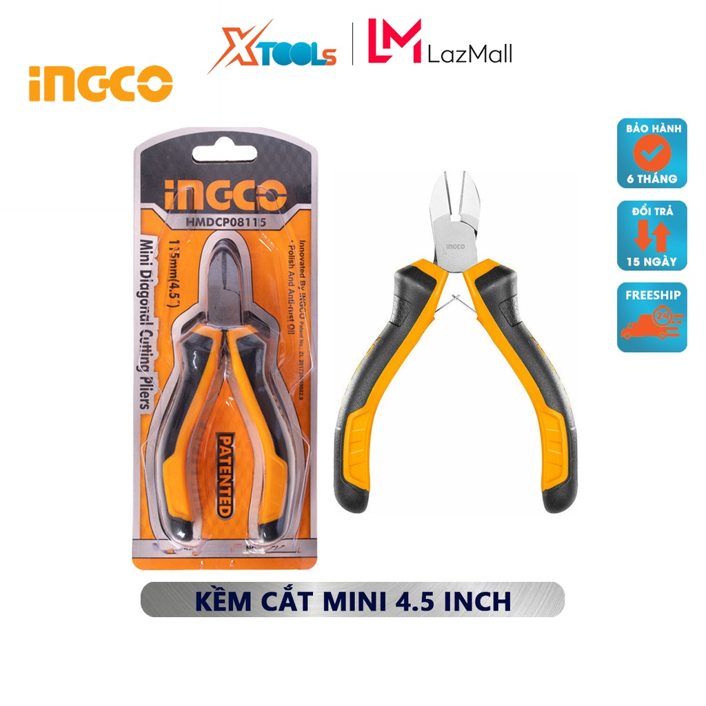 Kìm cắt chéo mini Ingco HMDCP08115 kềm cắt mini Kích thước 4.5&quot;/ 115mm Đầu kềm được đánh bóng và chống gỉ cắt,sử dụng để