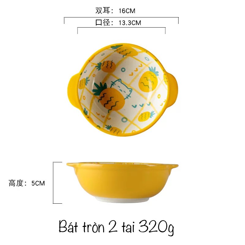 Bộ bát đĩa decor hoạ tiết dứa sang chảnh