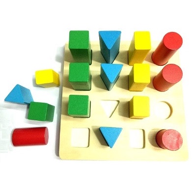 Đồ Chơi Gỗ  Bảng Khối Trụ So Sánh Giáo Cụ Montessori Giúp Bé Nhận Biết Màu Sắc Hình Khối Và Kích Thước