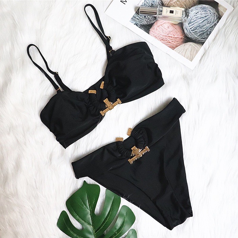 [BKN988] &lt;ÂU&gt; SET BIKINI ĐEN QUÂY KHUY NGỰC (CẠP CAO) (KÈM DÂY VAI)