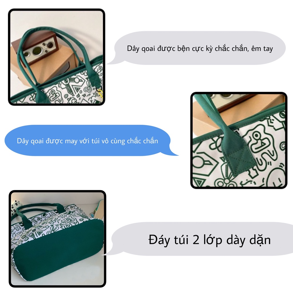 Túi tote vải canvas  đeo vai nữ đựng vừa laptop cỡ lớn Đi Học Đi Chơi phong cách Nhật Bản