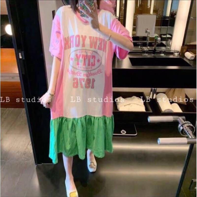 New york pink xinh chưa nè . Hồng nhạt phối xanh non siu iu  S M L
