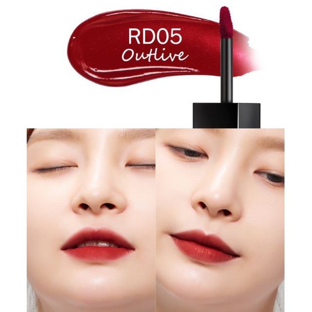 Son Kem Lì A'Pieu Color Lip Stain Velvet Tint màu #RD05 Outlive #Đỏ lạnh siêu sang siêu đẹp