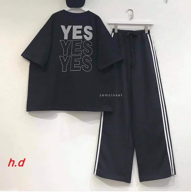 Sét áo chữ YES + quần ba sọc rộng HĐ12