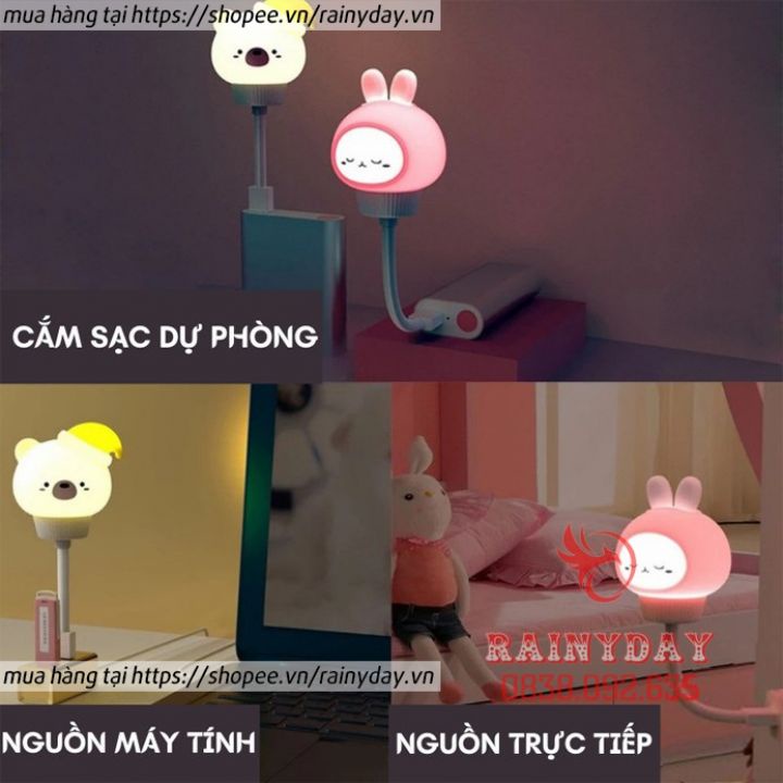 Đèn ngủ mini có điều khiển từ xa remote cắm điện usb hình thú con gấu con thỏ cute dễ thương