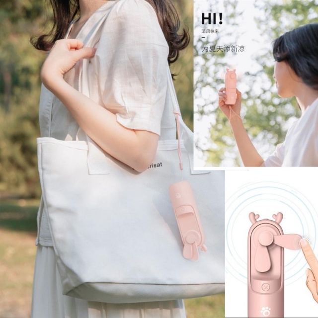 Quạt phun sương mini cầm tay kiêm sạc dự phòng hình thỏ hươu dễ thương xoay 180 độ pin trâu 2000mAh - Alice store
