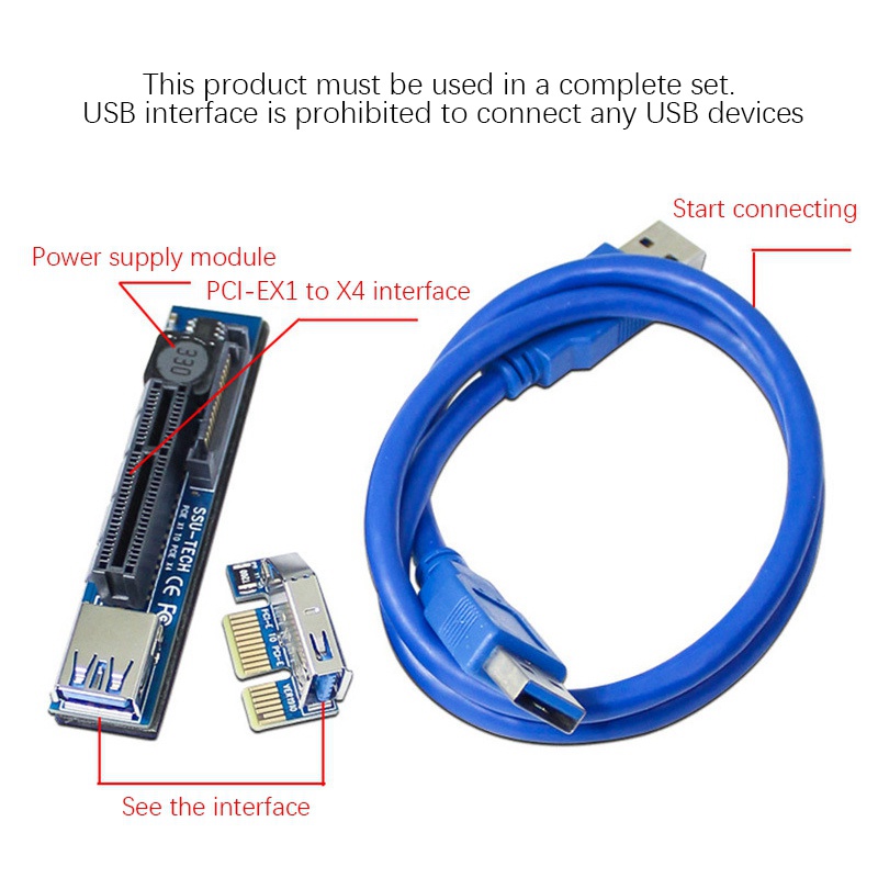 Card Pci-Express Riser 60cm Usb 3.0 Kèm Dây Cáp