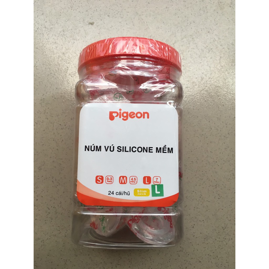 Hộp núm trắng silicone cổ nhỏ chính hãng Pigeon ( 24 cái /hộp)