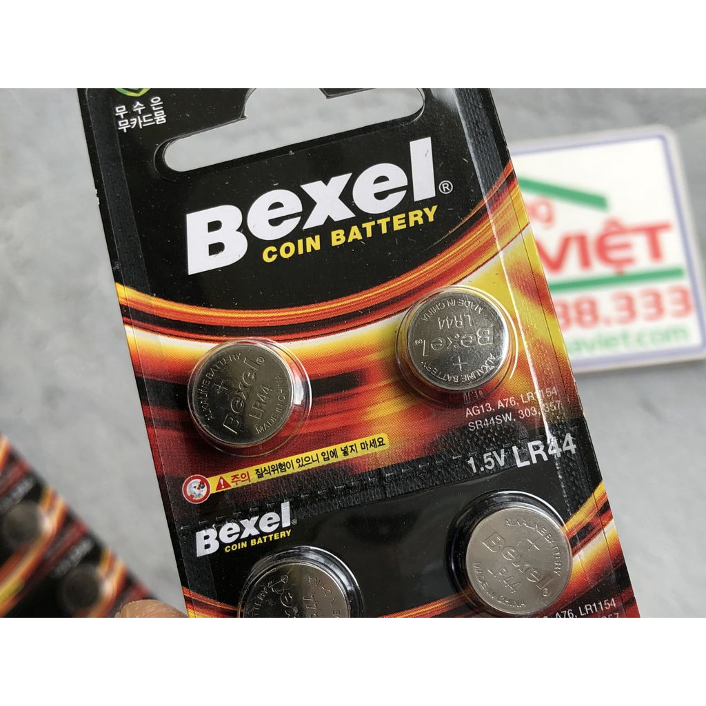 Vỉ 10 pin cúc áo Bexel LR44 AG13 Alkaline coin battery 1.5V Hàn Quốc