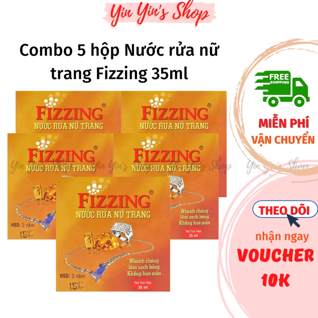 【COMBO 5 HỘP】Nước rửa nữ trang, nước rửa trang sức vàng bạc Fizzing dung tích 35ml nhanh chóng làm sạch và làm sáng vàng