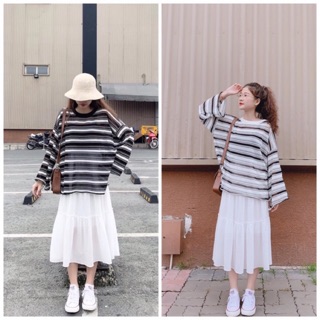Chân váy đen, trắng xoè tầng Ulzzang (ảnh thật)
