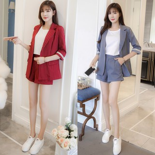 ORDER - Set vest KẺ xuân-hè quần short mix Blazer style Ulzzang - Kèm clip + ảnh khách mặc