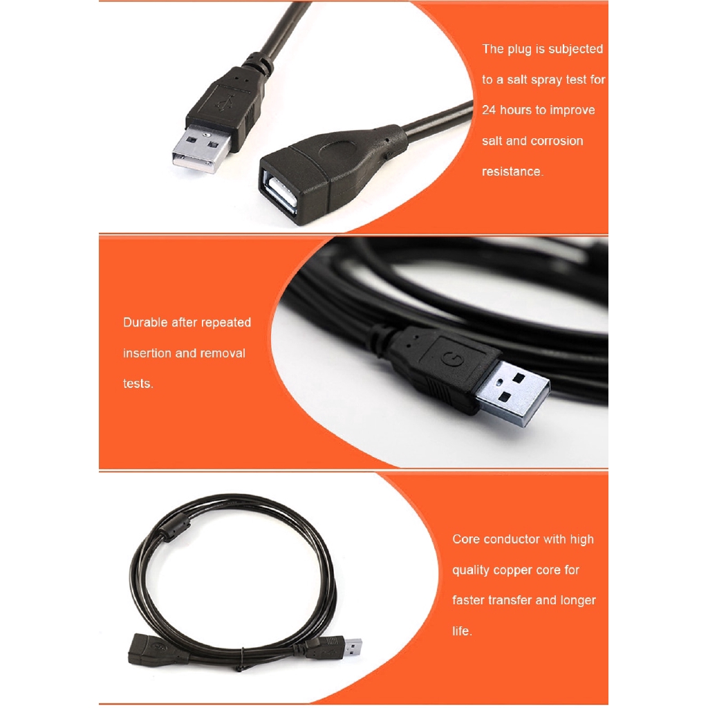 Cáp mở rộng 3M USB 2.0 Đường truyền dữ liệu đầu đực sang đầu cái