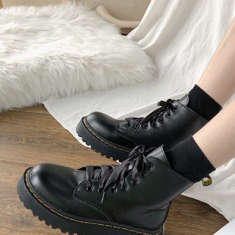 Giày boots cổ cao trơn màu phong cách Anh Quốc trang nhã cho nữ GN25 | BigBuy360 - bigbuy360.vn