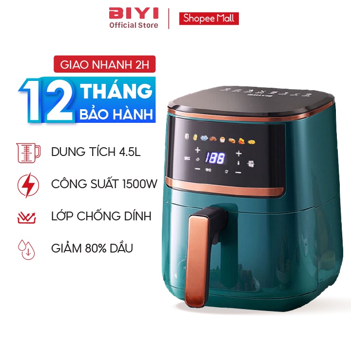Nồi Chiên Không Dầu BIYI AF-311 4.5L 1500W - Lòng nồi hợp kim nhôm phủ chống dính - Tay cầm cách nhiệt - BH 12 Tháng