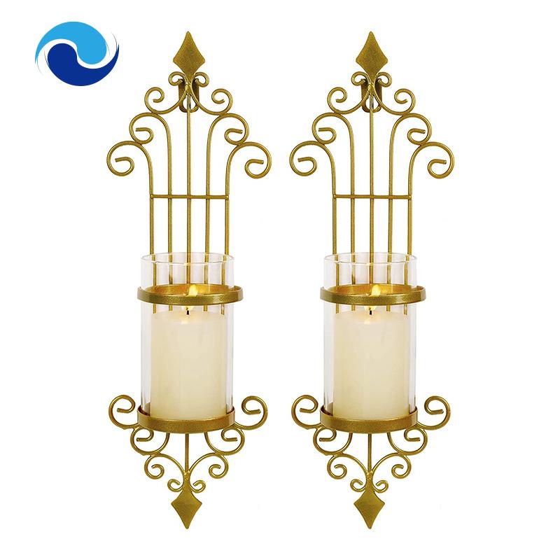 Set 2 Giá Đỡ Nến Gắn Tường Bằng Kim Loại Màu Vàng Đồng Phong Cách Cổ Điển Trang Trí Phòng Khách / Phòng Ăn / Phòng Tắm
