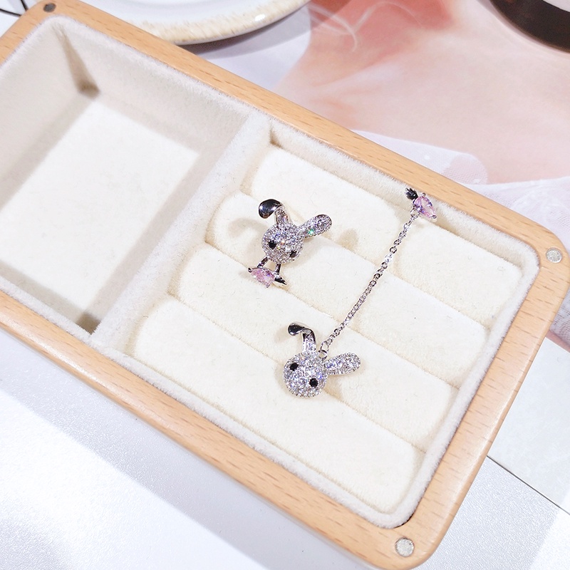 Khuyên tai bạc JIUDUOLAN dáng dài không đối xứng hình thỏ dễ thương thời trang xinh xắn cho nữ