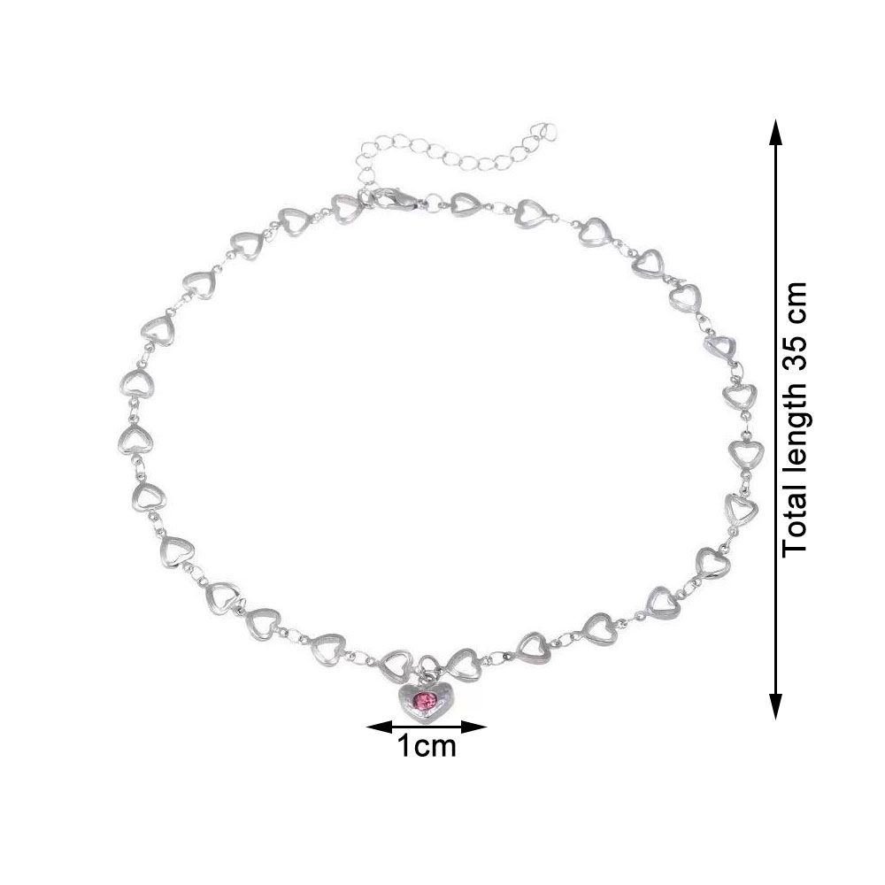 Vòng cổ choker mặt trái tim màu hồng thời trang phong cách punk độc đáo cổ điển