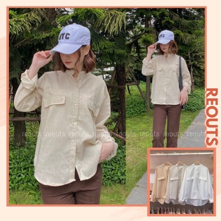 Áo sơ mi dài tay vải linen cổ tàu Thời trang nữ Reouts