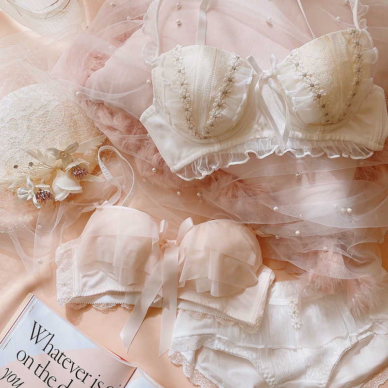 Bộ Đồ Lót Ren Lưới Nâng Ngực Không Gọng Thép Thoải Mái Phong Cách Nhật Bản Cho Nữ