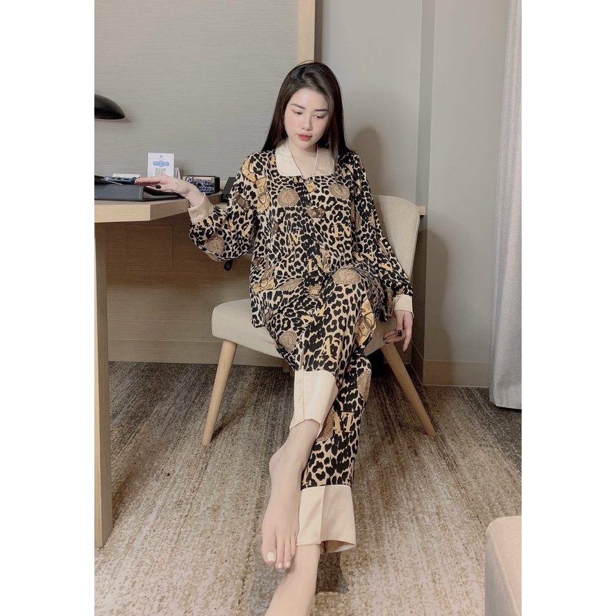 Bộ ngủ Pijama cổ sen tròn, đồ bộ mặc nhà dài họa tiết chất liệu lụa mago freesize | BigBuy360 - bigbuy360.vn