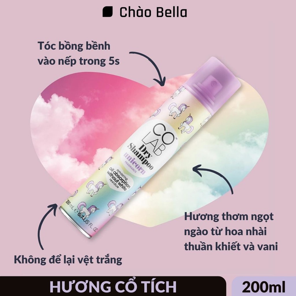 Combo 2 Dầu Gội Khô Colab Hương Unicorn 200ml Và Original 50ml Lành Tính Giúp Tóc Sạch Bồng Bềnh Và Vào Nếp Trong 5 Giây