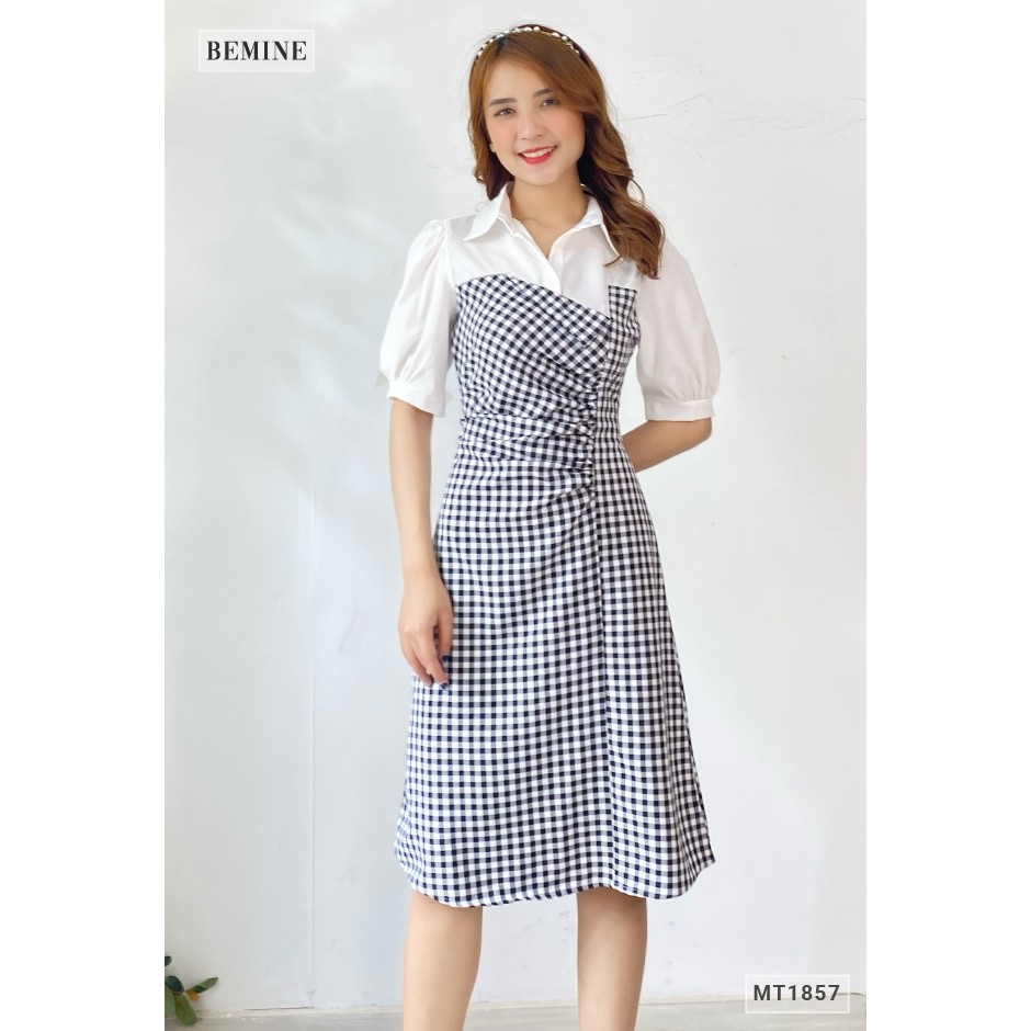 Đầm caro cúp ngực phối cổ sơ mi BEMINE MT1857ĐEN | BigBuy360 - bigbuy360.vn