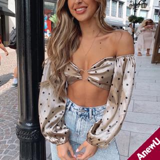 Áo Croptop Trễ Vai Tay Dài Thiết Kế Quyến Rũ Cho Nữ