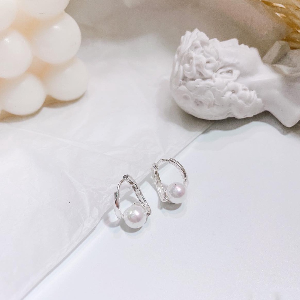 Bông tai bạc nữ PANSY đính ngọc trai nhân tạo, khuyên tai nữ bằng bạc ta