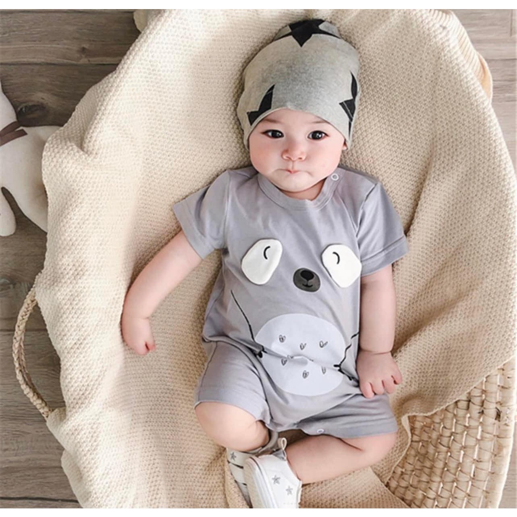 Quần áo trẻ em, trẻ sơ sinh hình thú Panda Trắng cotton ngắn tay cho bé 4 - 15 kg