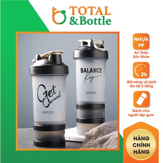 Bình nước thể thao cao cấp, bình shaker có quả lắc lò xo dành cho người tập gym - Total Bottle