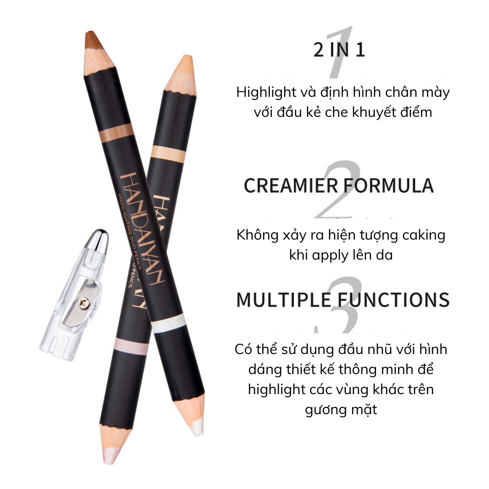 Bút Kẻ Mày 2 Đầu 2 In 1 HANDAIYAN Kết hợp Highlighter Chống Thấm Nước Nội Địa Trung 3.5g A3