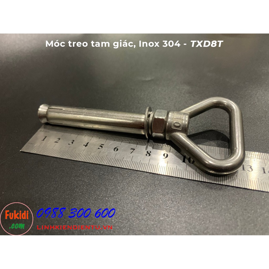 Móc treo xích đu, treo võng inox 304, bộ gồm khoen tam giác M8, M10 và tắc kê nở inox 304 dài 70mm - TXD8T, TXD10T