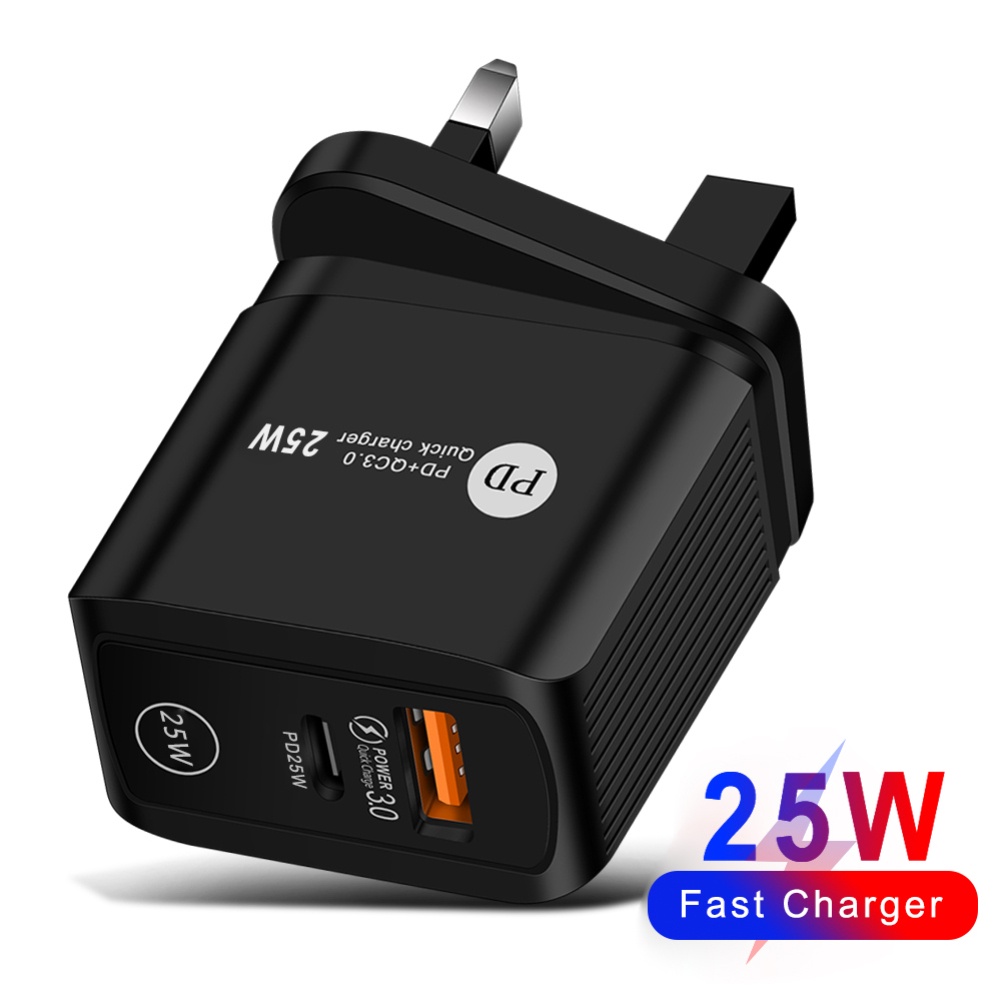 Củ sạc điện thoại nhanh 2 cổng 25W Củ sạc nhanh iPhone và Android 2 cổng sạc typec và usb bộ sạc nhanh