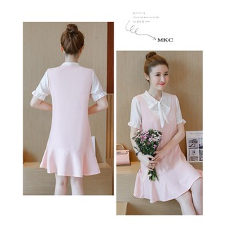 Đầm Bầu - Dáng Yếm Cổ Thắt Nơ ( Hồng )