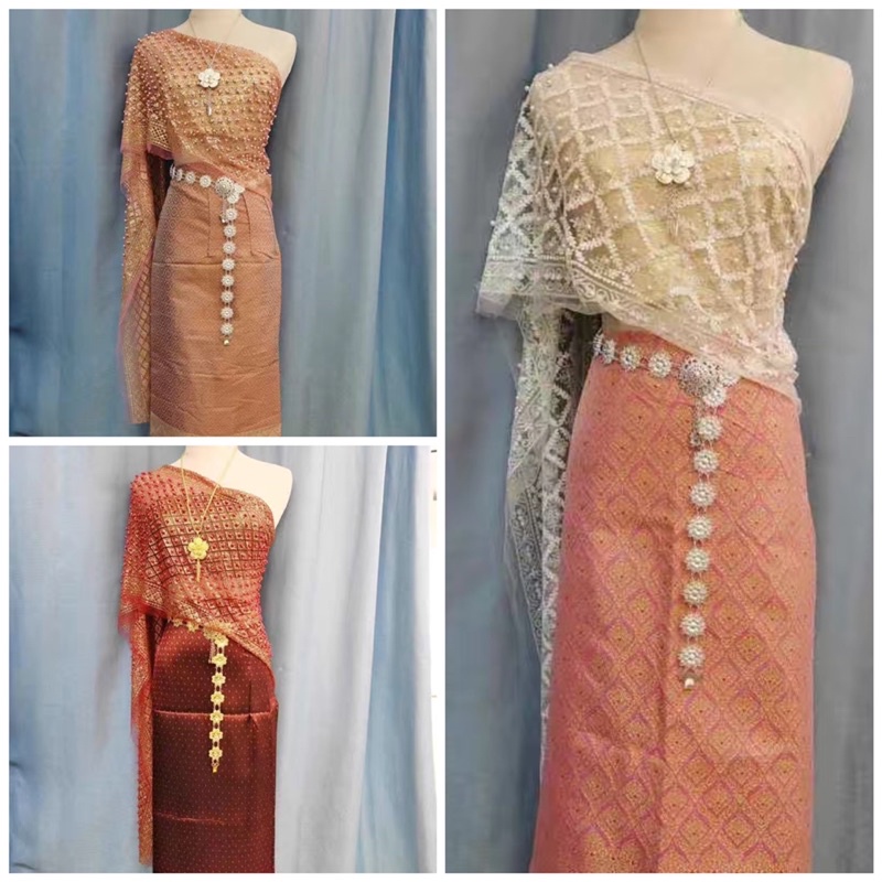 Set trang phục truyền thống Thái Lan 3 mảnh phối nhiều màu.