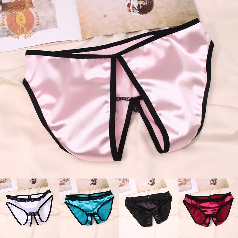 Quần Lót Lọt Khe Bằng Lụa Satin Không Đáy Quyến Rũ Cho Nữ