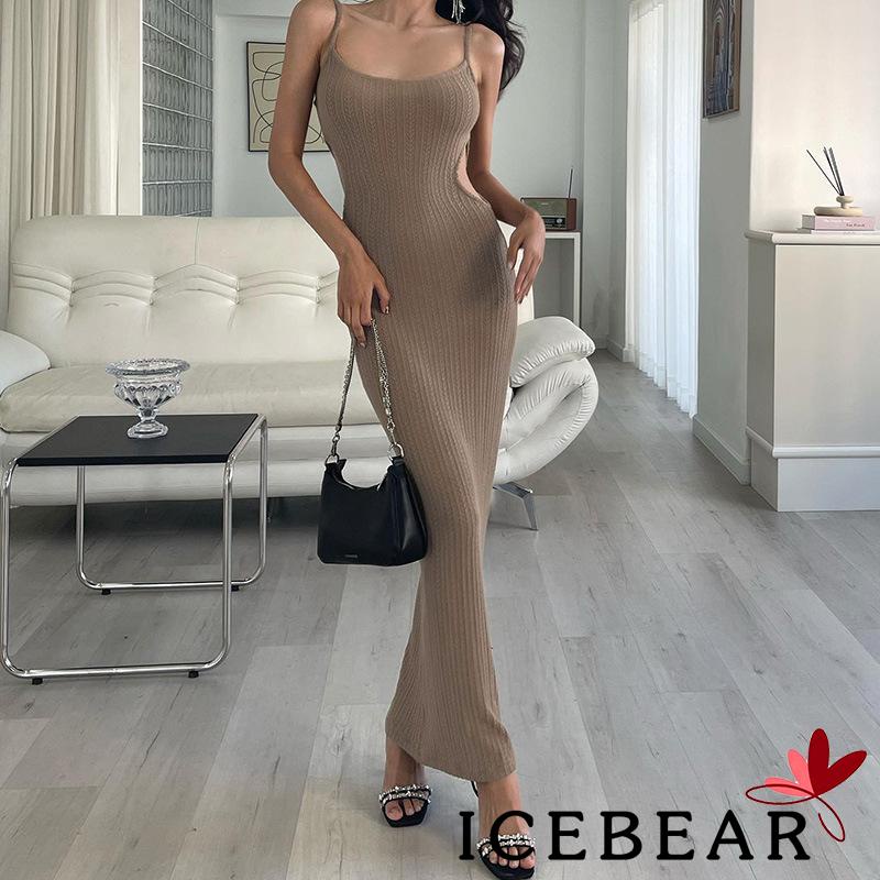 Đầm Dài Dệt Kim Hai Dây Màu Trơn Thời Trang Dành Cho Nữ