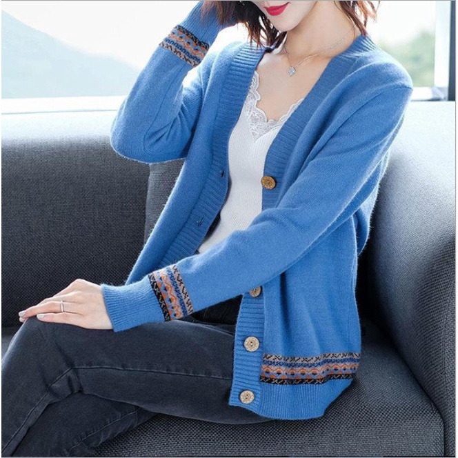 Áo Cardigan Nữ Họa Tiết Chất Len Dày Dặn, Áo Choàng Hàng Quảng Châu Cao Cấp