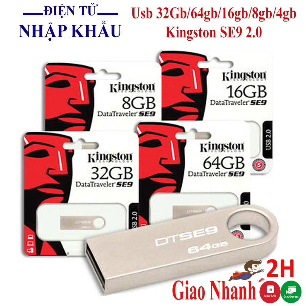 USB 64Gb/32Gb/16Gb/8Gb/4Gb/2Gb kingston 2.0 SE9 nhỏ gọn, vỏ kim loại, chống nước