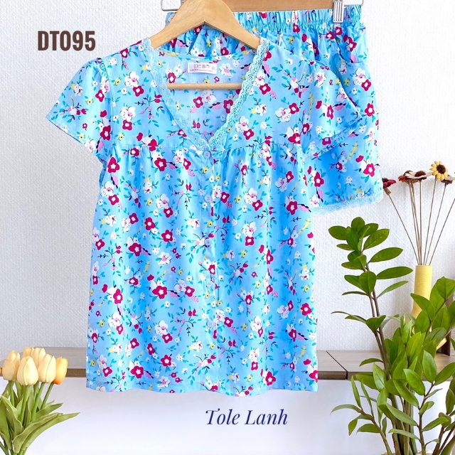 Đồ Bộ Nữ Mặc Nhà LUCKY Ngắn Cổ Tim Xinh Xắn Vải Mềm Mát