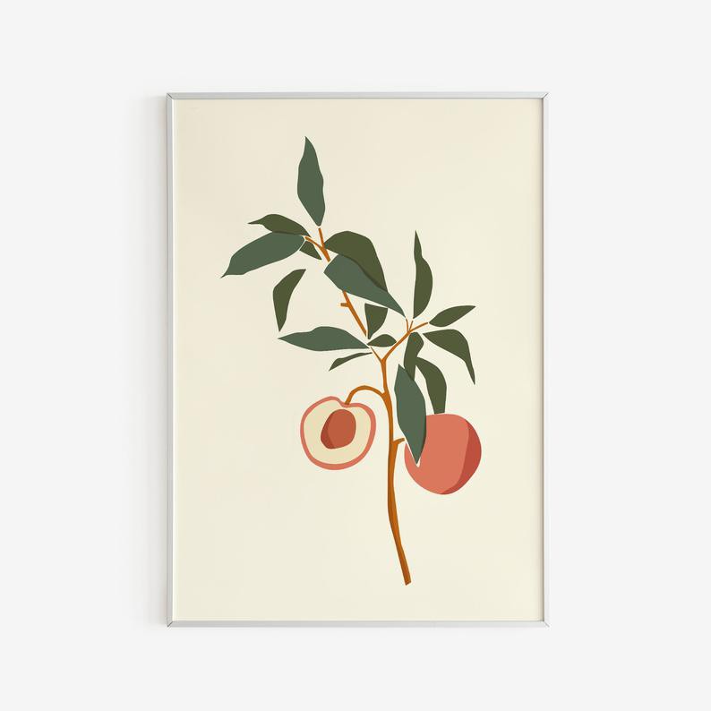 Tranh Canvas Cao Cấp | Tranh Leaf Art Print, Minimal Botanical Art Print, Pastel Color Peach