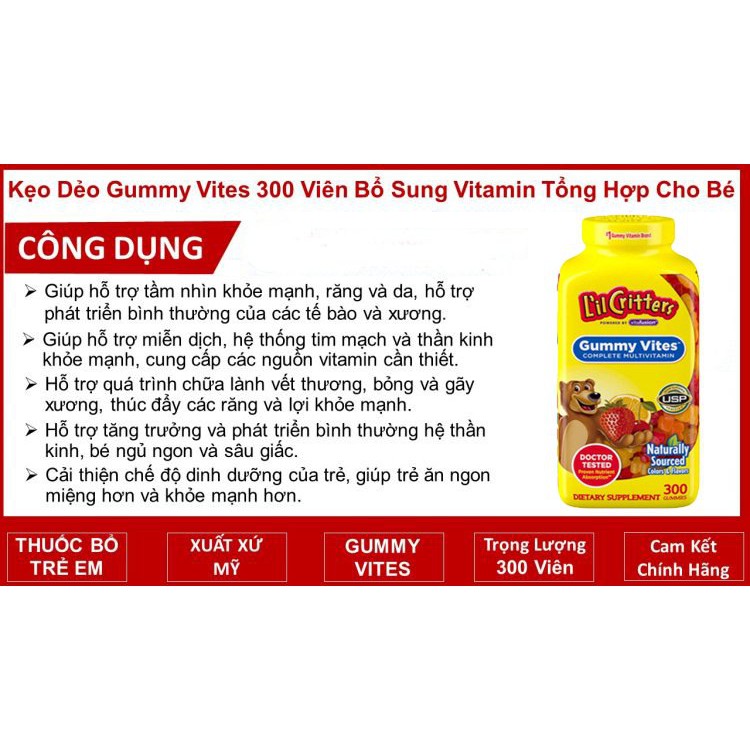 [Date 2022]Kẹo dẻo Vitamine Gummies bear chai 300 viên | Thế Giới Skin Care