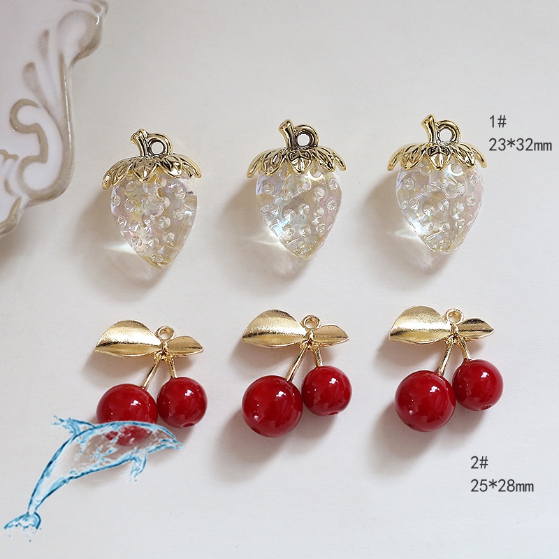 Bộ Phụ Kiện Làm Trang Sức Thủ Công Hình Trái Dâu / cherry Đỏ / cherry Xinh Xắn