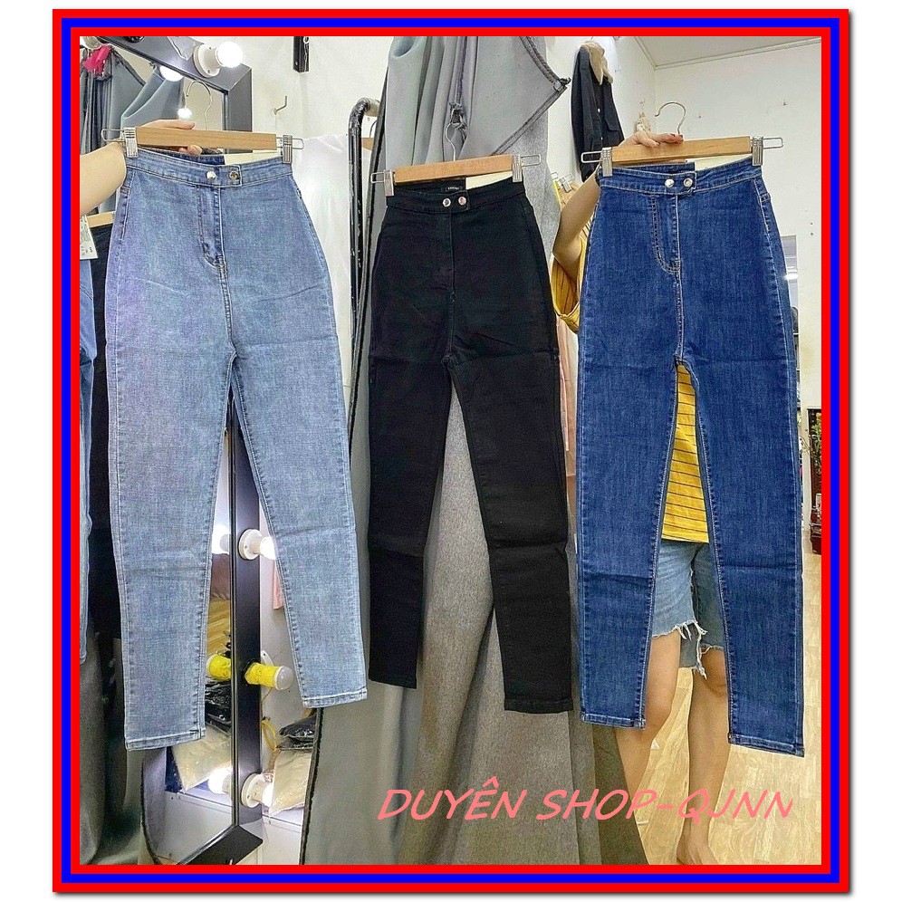 Quần jean nữ lưng cao KIỂU ĐAI KHÔNG ĐỈA 2 CÚC 2 TÚI SAU ( k có túi trước ) DTZ61