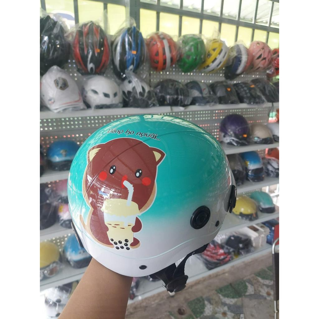 Nón Bảo Hiểm sơn in hình thú 3d cute, mũ 2 line sang trọng