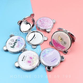 Gương trang điểm mini, gương nhũ soi được 2 mặt, thiết kế vỏ kim tuyến nước lấp lánh chất lượng cao