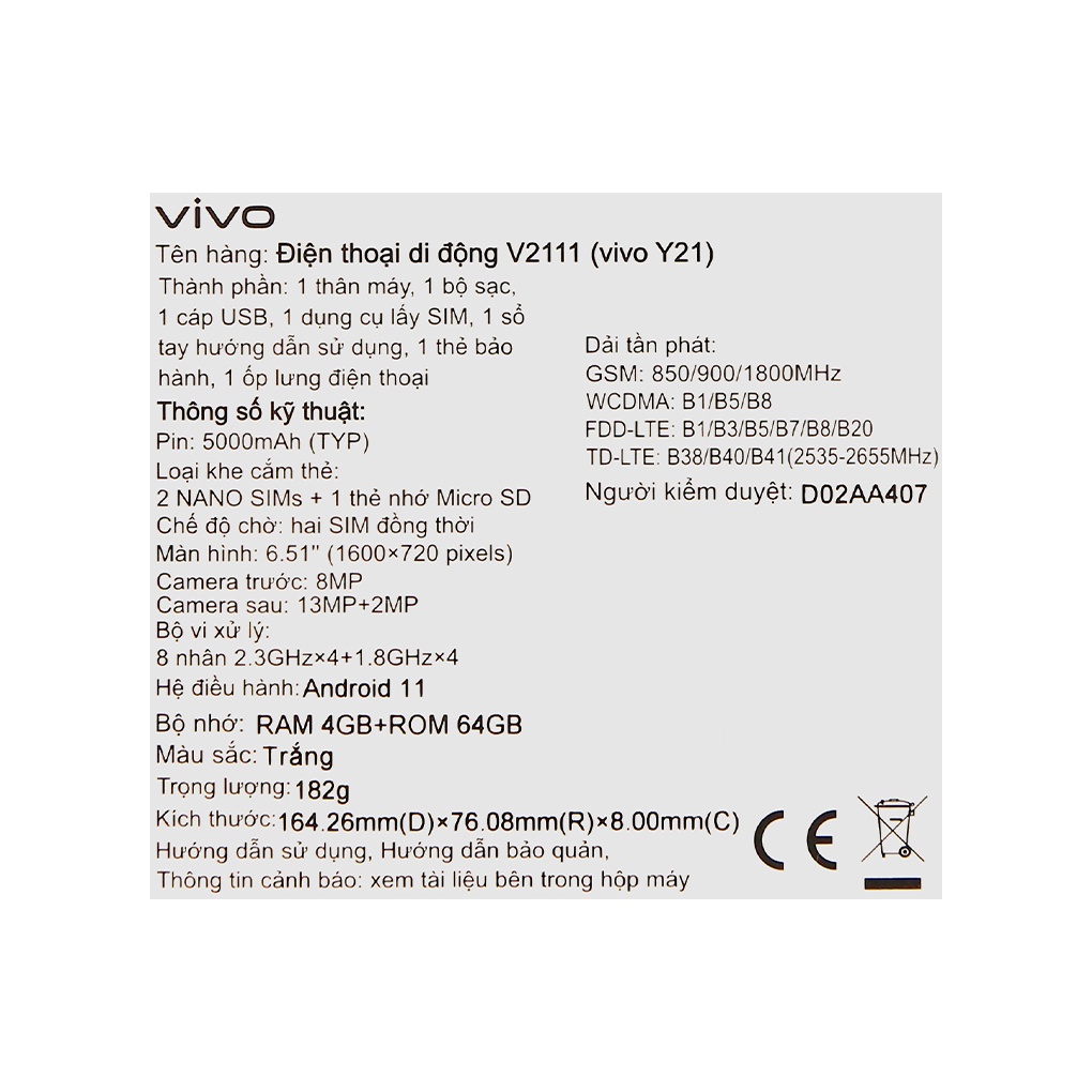 Điện thoại Vivo Y21  | Hàng Chính Hãng